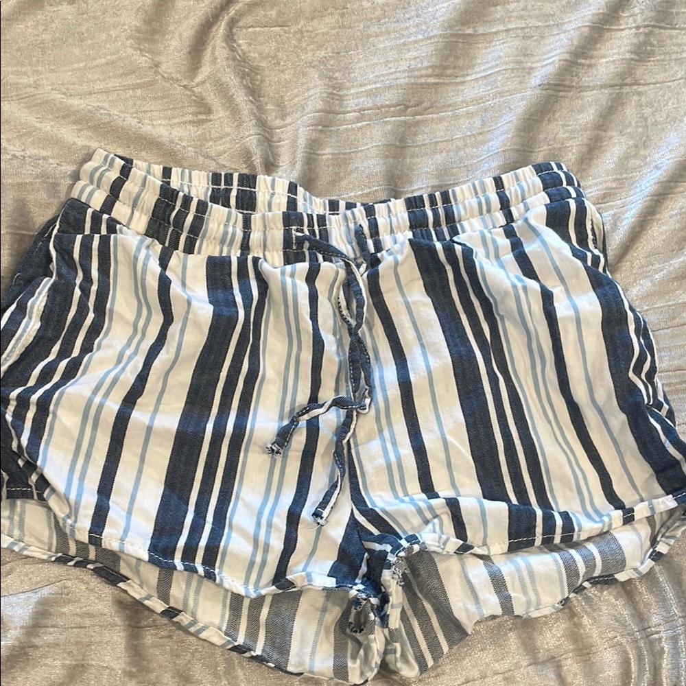 H&M High Waist Blue and White Striped Shorts